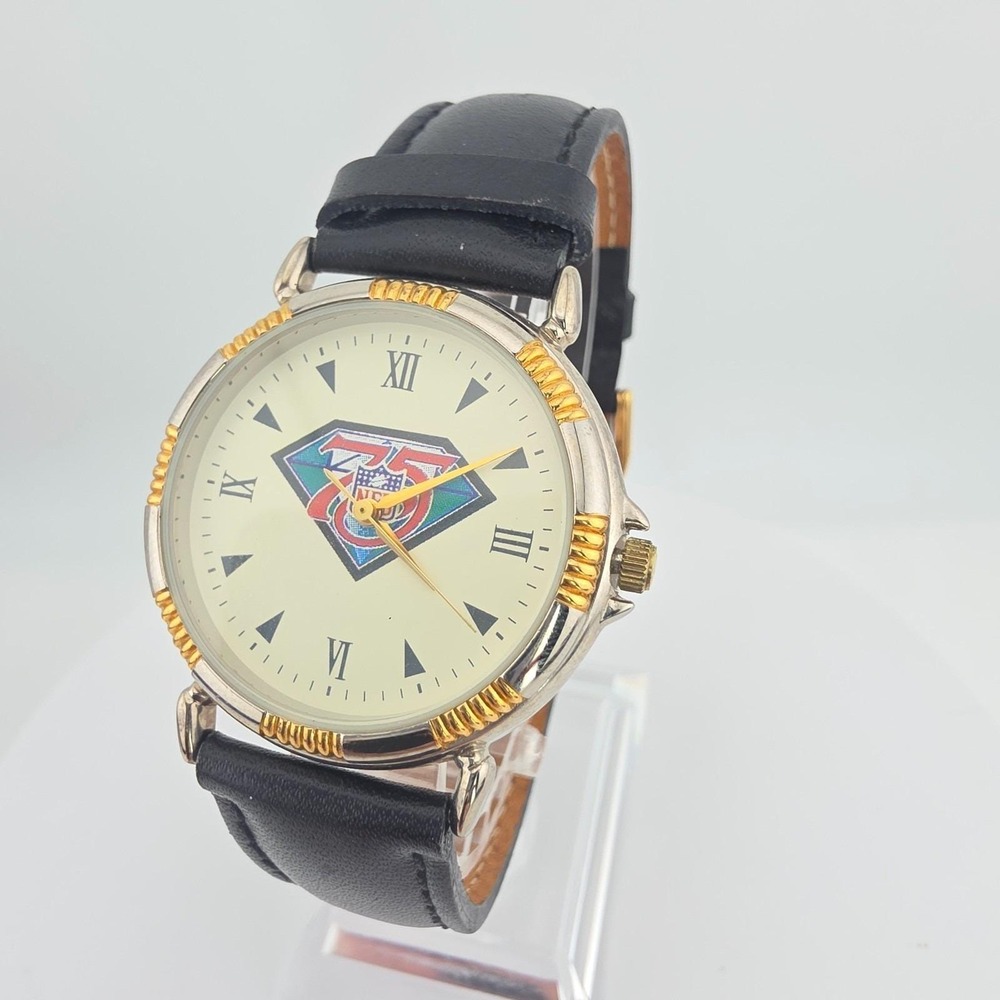 Vtg 1994 FOSSIL Watch NFL 75 Anniversary Football ZC-00345 Black Leather 7.5"